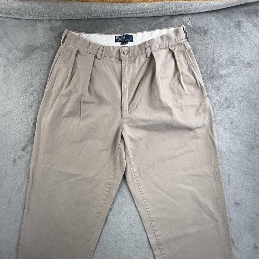 Vintage Polo Ralph Lauren Chino Pants Mens 35x33 Khaki Tan Andrew Pant Pleated - Picture 7 of 16